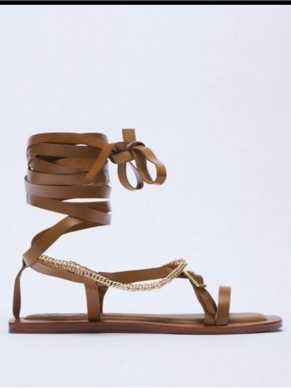 ZARA LEATHER GLADIATOR CHAIN SANDALS SIZE 35
